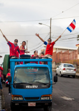 Costa rica celebrating winning world cup against Greece in truck