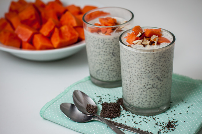 Chia Pudding with Papaya and Almonds