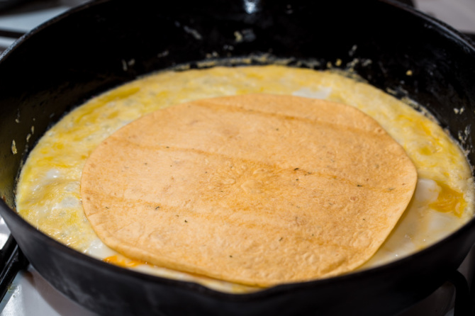 Crunchy Omelette - Place Tortilla on Top