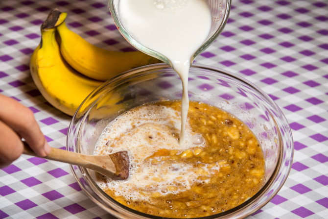Banana Bread Oatmeal Bake - add milk